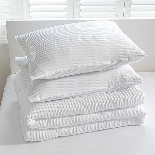 Miniatura 3 de LAVACHEY Juego de edredón tamaño Queen, juego de edredón blanco de sirsaca de 3 piezas, edredón suave y ligero para cama tamaño Queen (edredón de 90