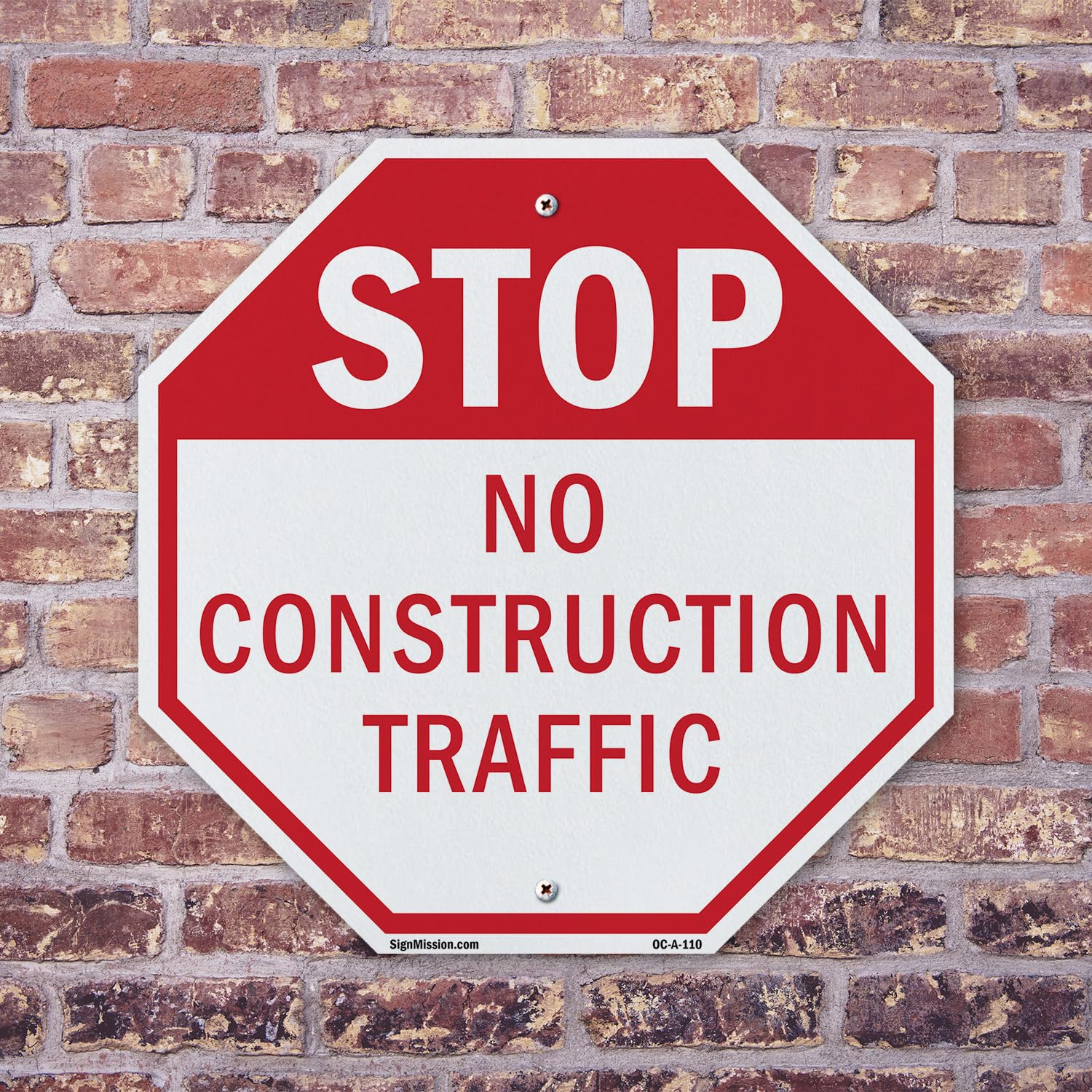 Stop No Construction Traffic Panneau octogonal en plastique résistant aux intempéries et aux UV pour lieu de travail, propriété privée et chantier de construction, fabriqué aux États-Unis 45,7 x 45,7