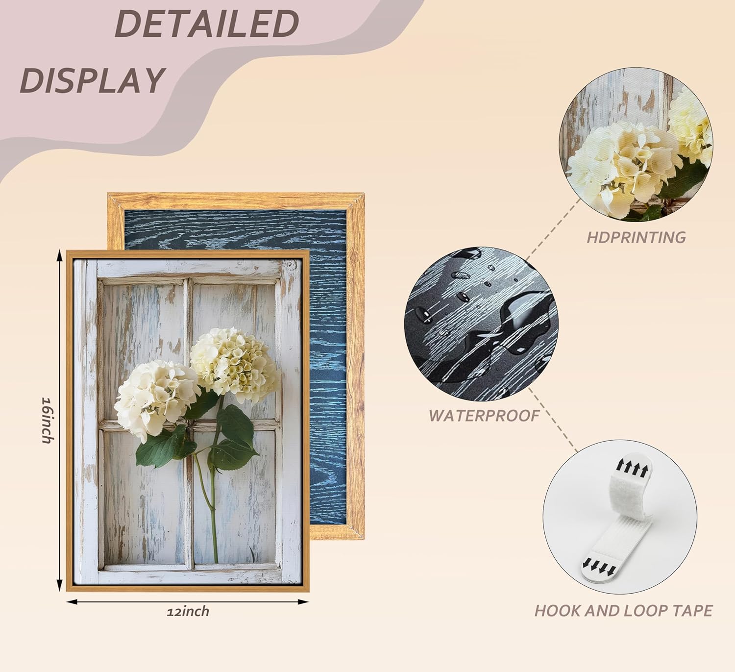 Framed White Hydrangea Canvas Wall Art Hydrangea Window Painting Picture Wall Decor Vintage Farmhouse Floral Poster Print Artwork for Living Room Bedroom Bathroom Farmhouse Home Decoration