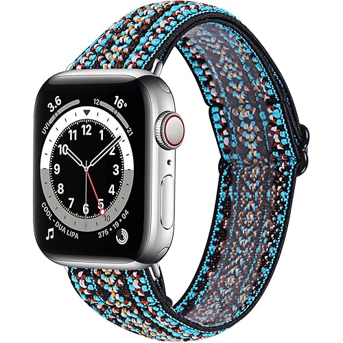 Mnzcoa Elastic Nylon Adjustable Bands Compatible with Apple Watch 38mm 40mm 41mm 42mm 44mm 45mm, Bracelet Braided Stretches Sport Women for iWatch SE Series 8/7/6/5/4/3/2/1