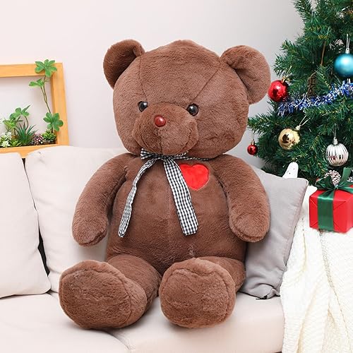 Miniatura 6 de MiniInflat Oso de peluche gigante de 39 pulgadas con lazo de cinta, rosa, suave, para niños, novia, cumpleaños (cinta)