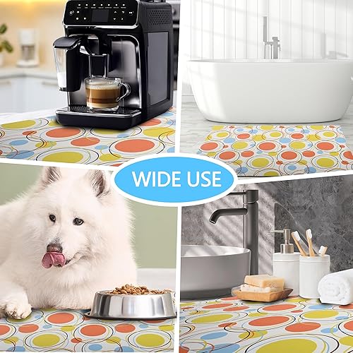 Miniatura 7 de Tapete de secado de platos geométrico retro vintage de mediados de siglo para encimera de cocina, absorbente y antideslizante, almohadilla de