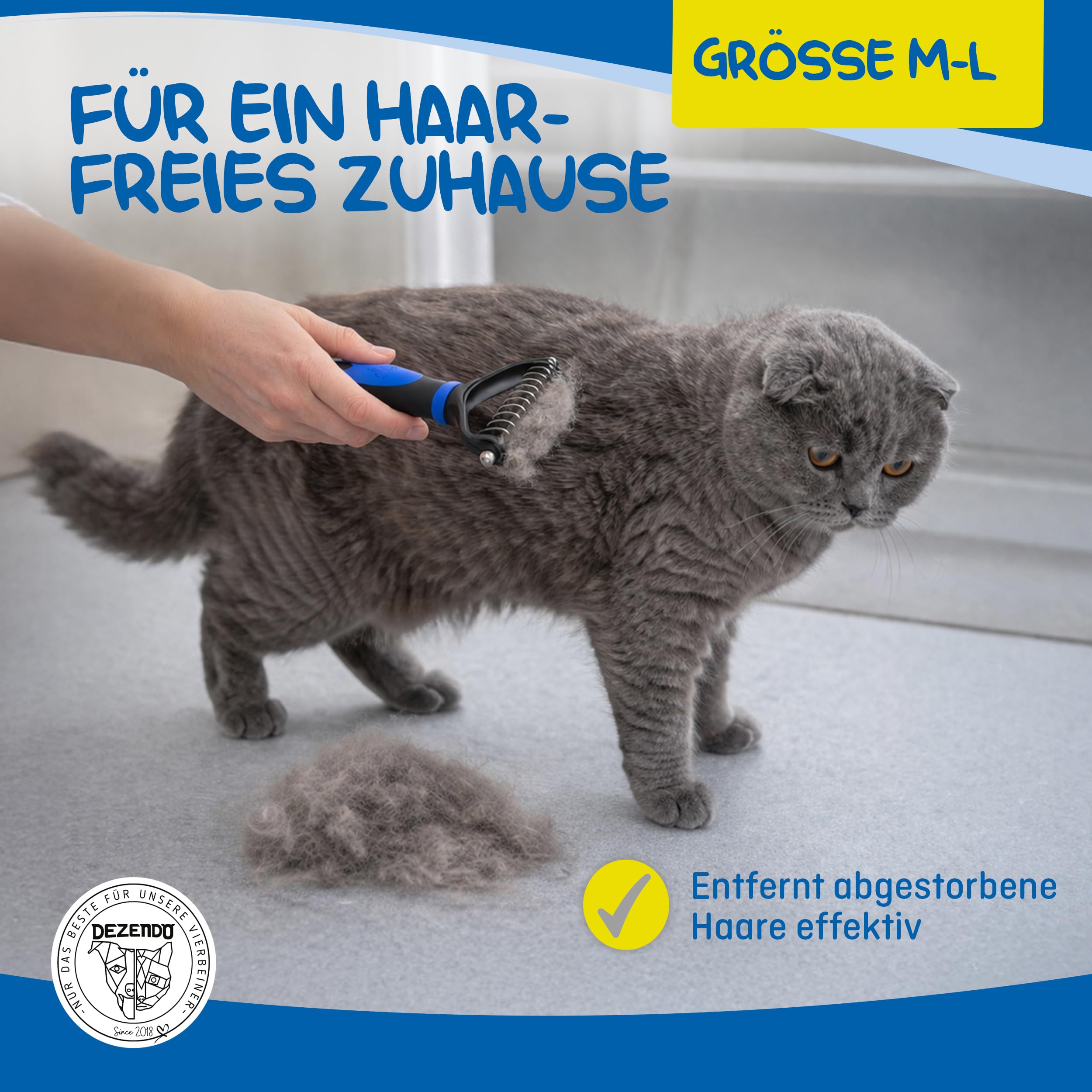 Unterfellbürste für Hunde & Katzen mit MITTEL- & LANGHAAR (Gr. M-L) - Hundebürste & Katzenbürste gegen Verknotungen & für Fellpflege (ohne ziepen) - Fellbürste für Unterwolle & Unterfell