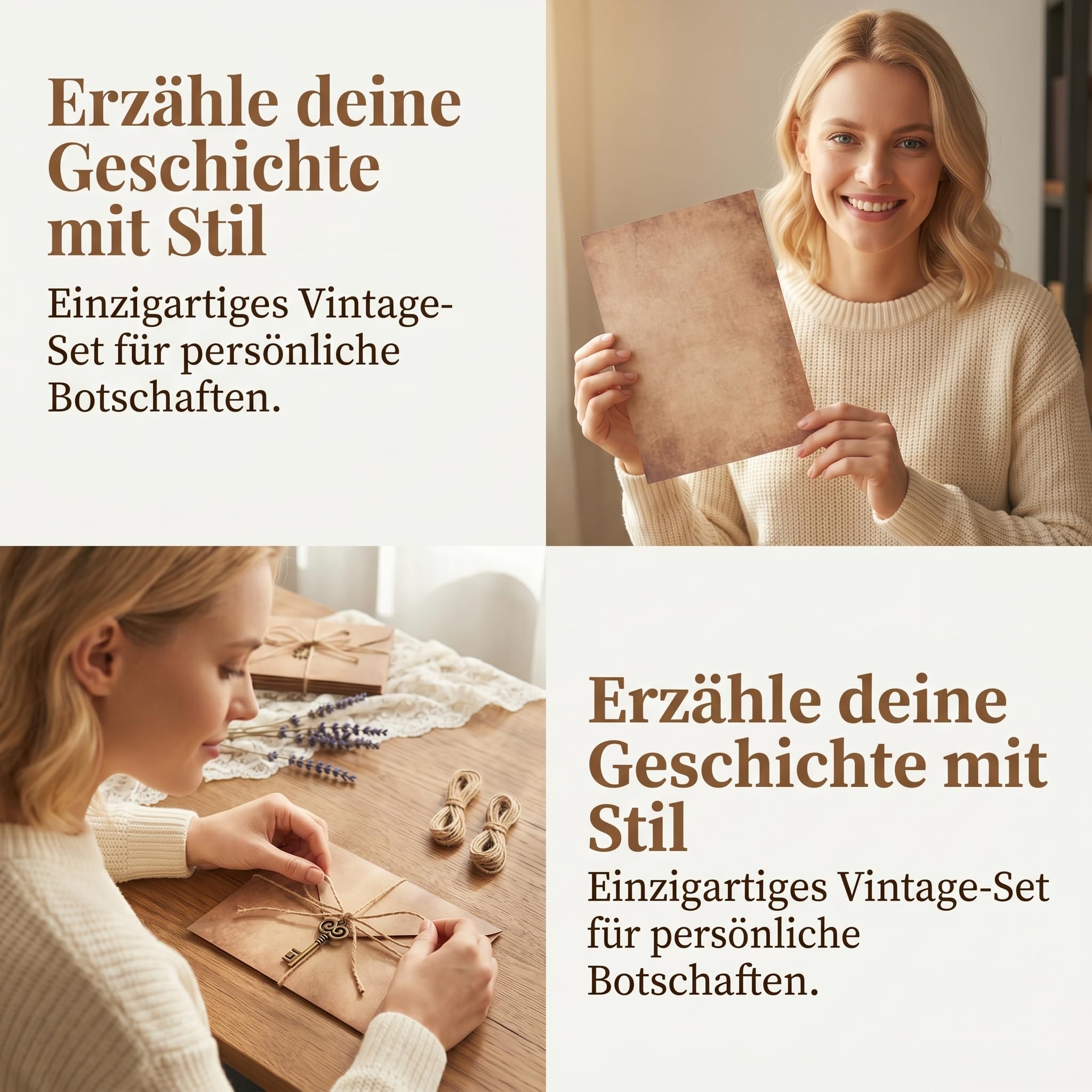 Zestawy Vintage Kraftpapier Umschläge, 60 sztuk 12 Retro Briefumschläge, 12 Retro Schlüsseln, 12 lin konopnych, 12 arkuszy Vintage Seal Stickers, 24 antyczne papiery kraftowe na wesela urodziny