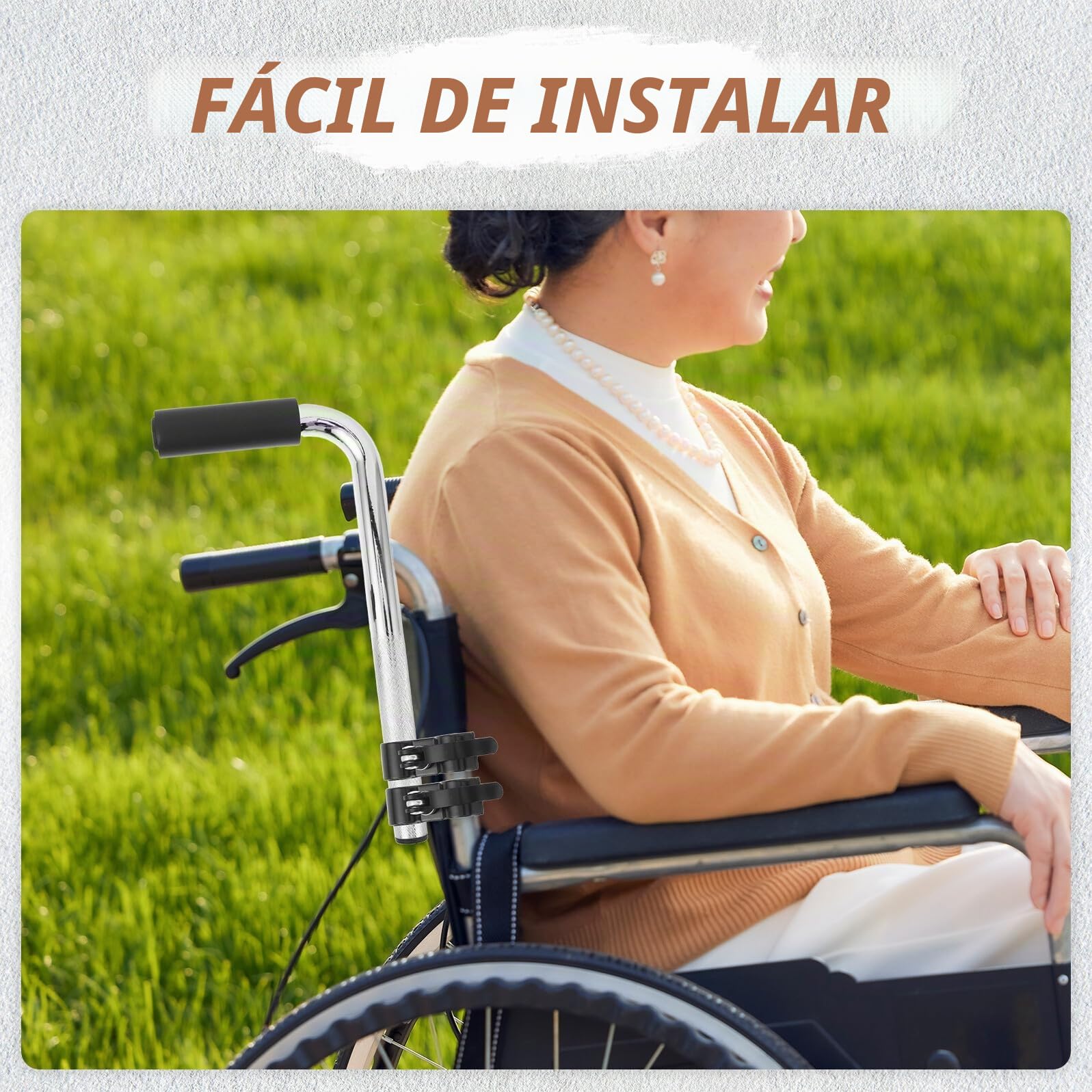 Anneome 2 unidades de acero inoxidable para silla de ruedas, alargador de mango ligero y estable para adultos con cierre rápido, ergonómico, para personas mayores, accesorios para sillas de transporte