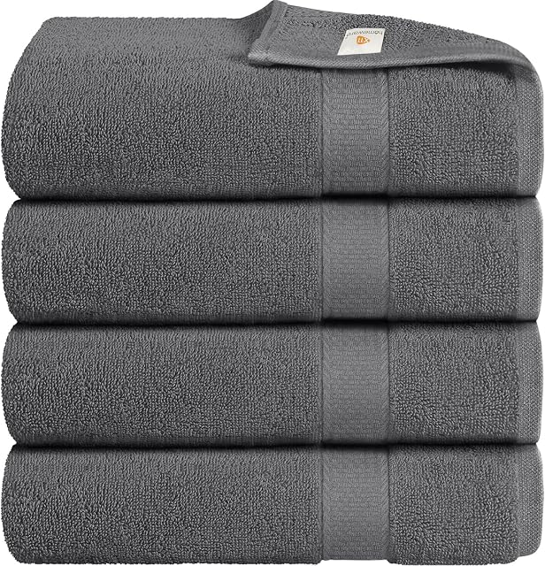 Bath Towels, Pack of 4, Egyptian Cotton Towel Set, 80 X 140 cm Highly Absorbent 500gsm (Grey)