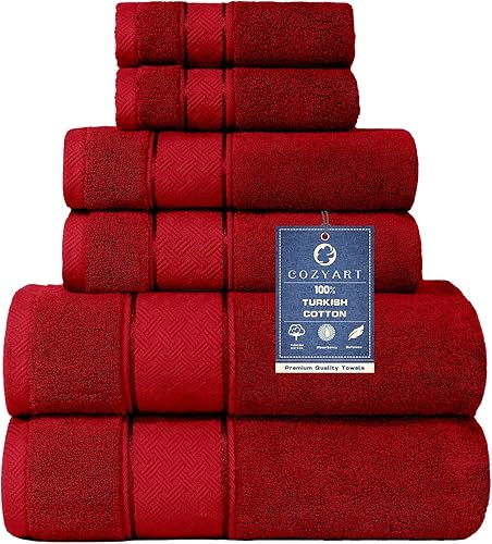 Miniatura 1 de COZYART Juego de 6 toallas de baño rojas, de lujo, 100% algodón turco de 22.16 ozm, calidad de hotel, suaves, absorbentes, juegos de toallas para