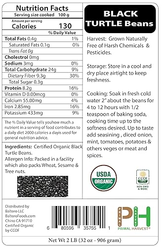 Miniatura 2 de Granos de tortuga negros orgánicos, ricos en fibra y proteínas, crudos, sin OMG, veganos a granel, 18 libras