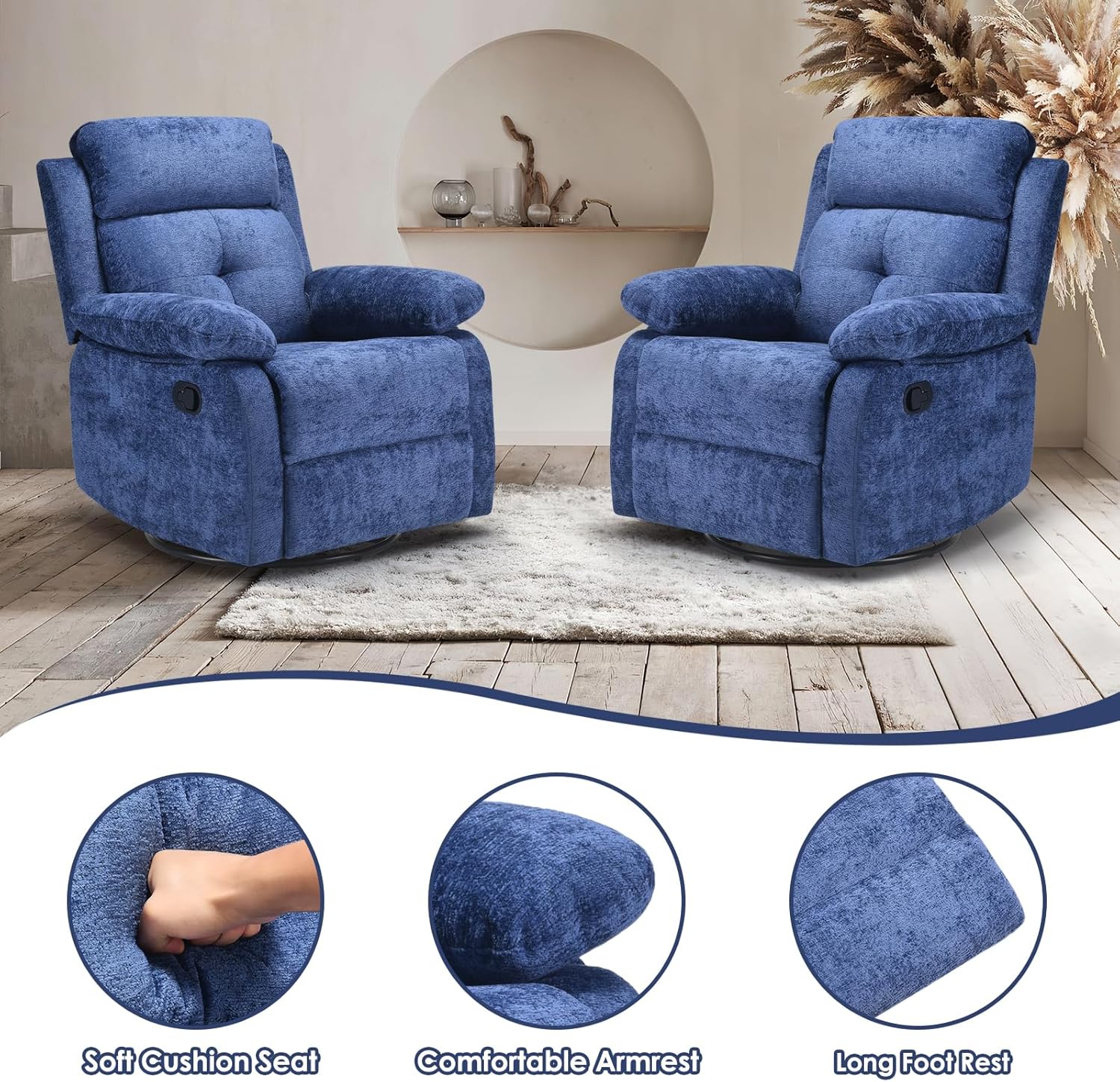 Small Rocker Swivel Recliner Chair for Adults Women for Small Spaces, Bedroom, Living Room