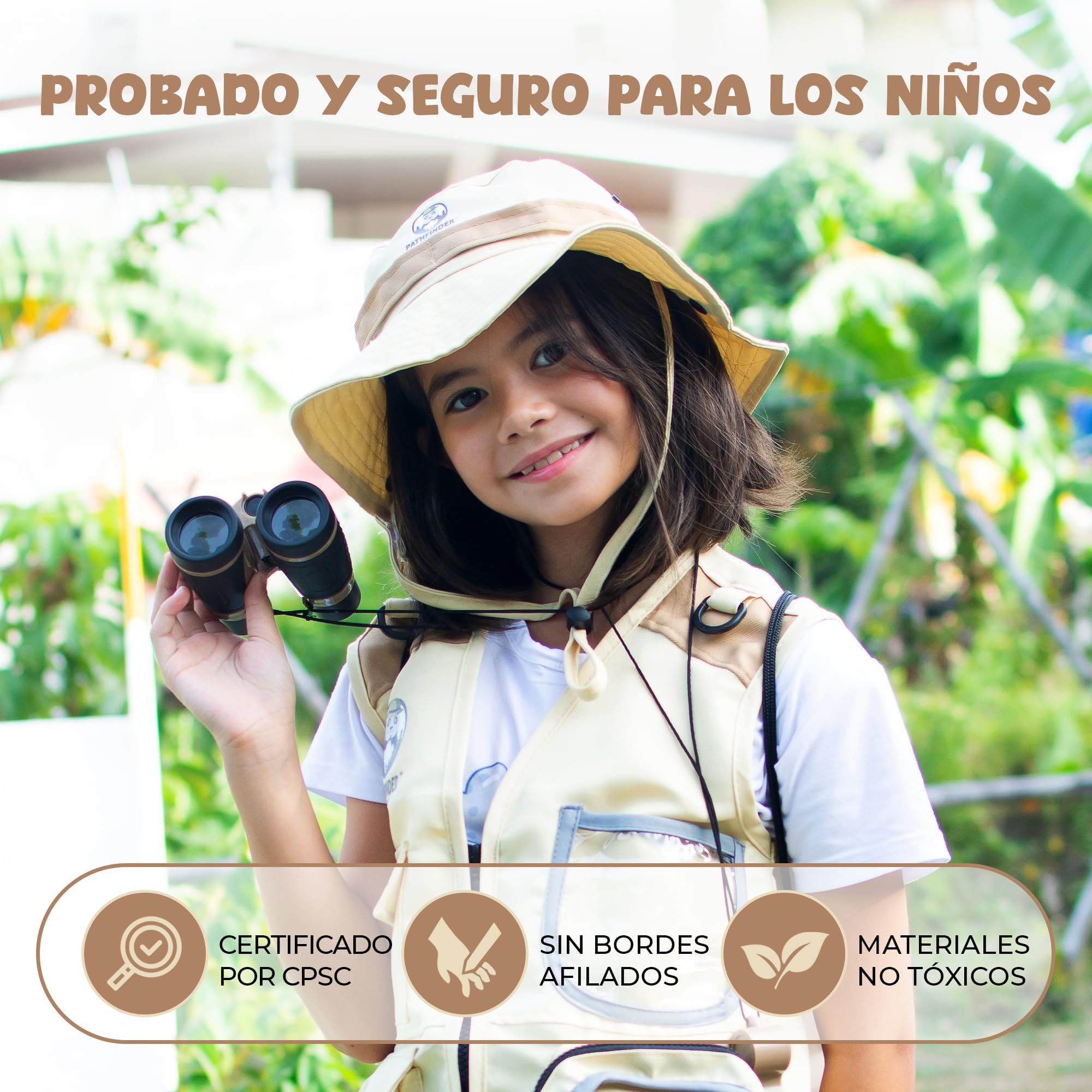Kit Explorador Niños - Disfraz Explorador Niño y Niña con Chaleco, Gorro, Prismaticos Niños, Lupa, Brujula, Cazamariposas, Atrapa Insectos Niños - Juegos Exterior Niños de 3 a 7 Años (Medium)