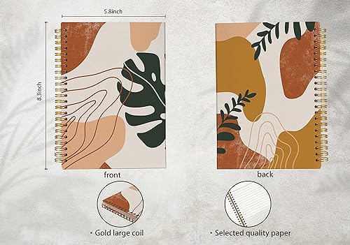 Miniatura 5 de Cuaderno bohemio abstracto con formas aleatorias con hojas botánicas en espiral, de 8.3 x 5.5 pulgadas, tapa dura, con rayas universitarias, diario