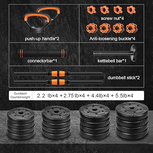 Miniatura 5 de EDOSTORY Juego de mancuernas ajustables, 22446688 libras, pesas libres para gimnasio en casa, juego 4 en 1, juego de mancuernas, juego de mancuernas