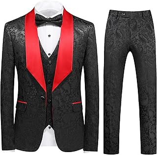 UNINUKOO Mens Suits Slim Fit 3 Piece Jacquard Suit 1 Button Shawl Collar Wedding