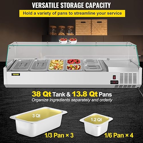 Miniatura 3 de VEVOR Estación refrigerada de preparación de condimentos, 60 pulgadas, mesa de preparación de sándwich de 16.8 cuartos con 4 bandejas de 13 y 4 16