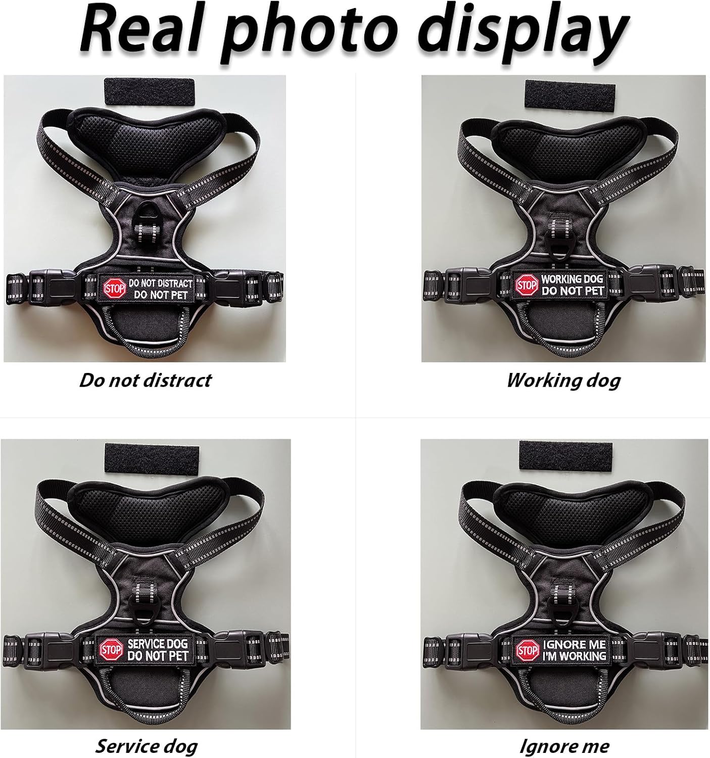 4 Pcs Service Dog Patches for Stop Vest Patch Embroidered Badge Working Do Not Pet Ignore Me Hook Loop Harnesses Removable Set with Stips Set (DO NOT Distract DO NOT PET) image 5