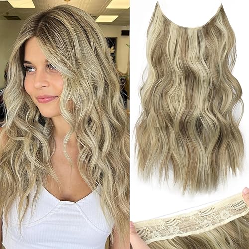 Miniatura 1 de KooKaStyle Extensiones de cabello con alambre invisible con diadema transparente, tamaño ajustable, 4 clips de seguridad, largo, ondulado, alambre