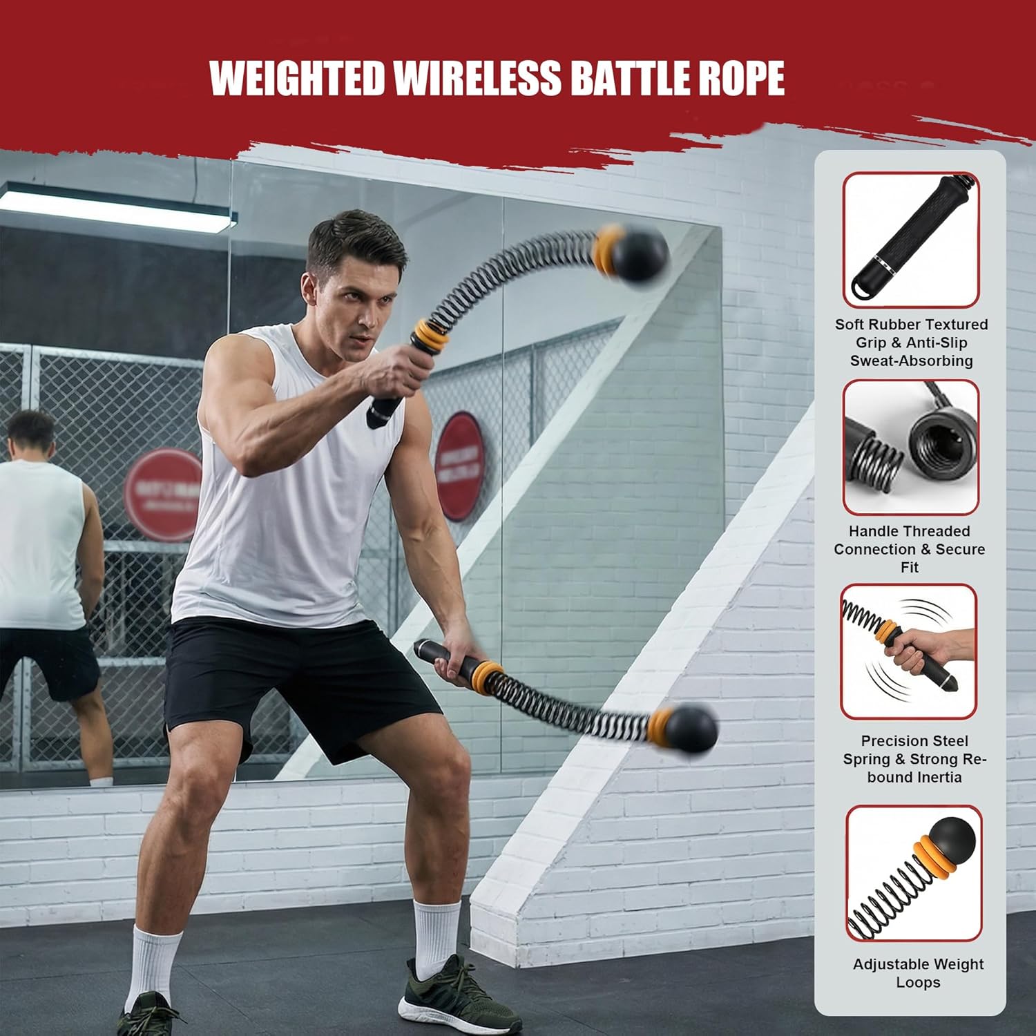 TOMSHOO 2PCS Ropeless Battle Ropes Portable Weighted Workout Ropes for HIIT Arm Exerciser Rope Cordless Home Gym Equipment for Men & Women