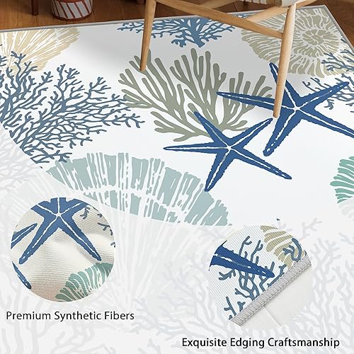 Miniatura 3 de Tritard Alfombras costeras con temática náutica de playa, antideslizantes, lavables a máquina, modernas para sala de estar o dormitorio, 4 x 6 pies,