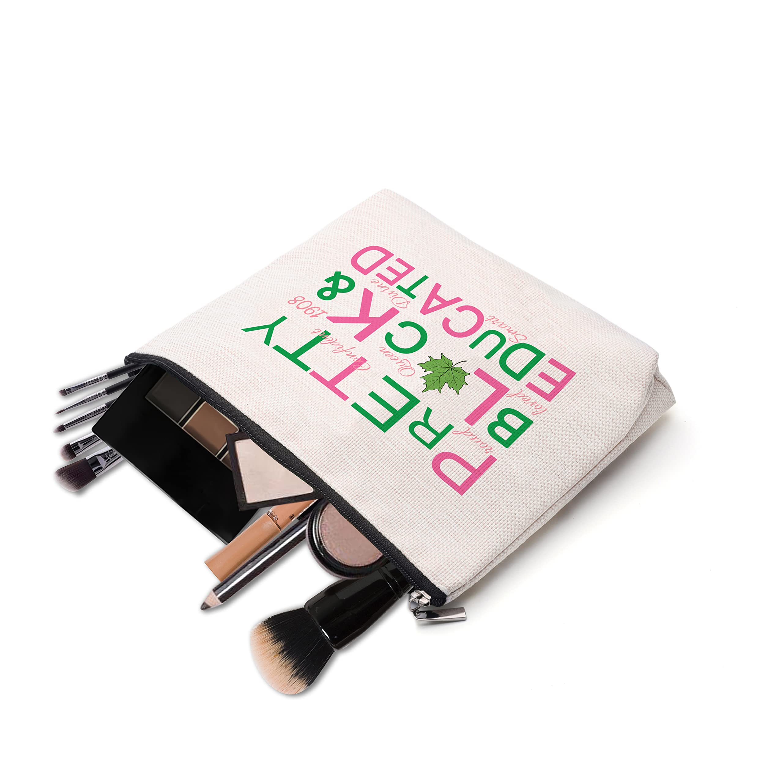 Sorority Gift Pink and Green Makeup Cosmetic Bags Black Greek Sorority Gift Paraphernalia for Sister Friend