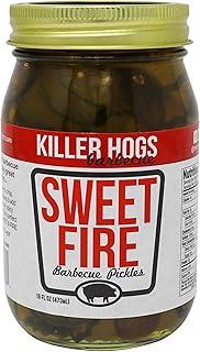Killer Hogs Sweet Fire Pickles for BBQ and Grill Sides, Meat Sandwiches, Hamburgers, Snacks, Crisp and Crunchy Slices, 16 oz Jar