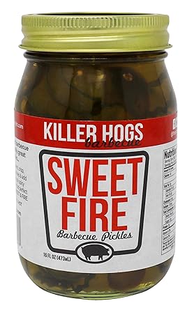 Killer Hogs Sweet Fire Pickles for BBQ and Grill Sides, Meat Sandwiches, Hamburgers, Snacks, Crisp and Crunchy Slices, 16 oz Jar