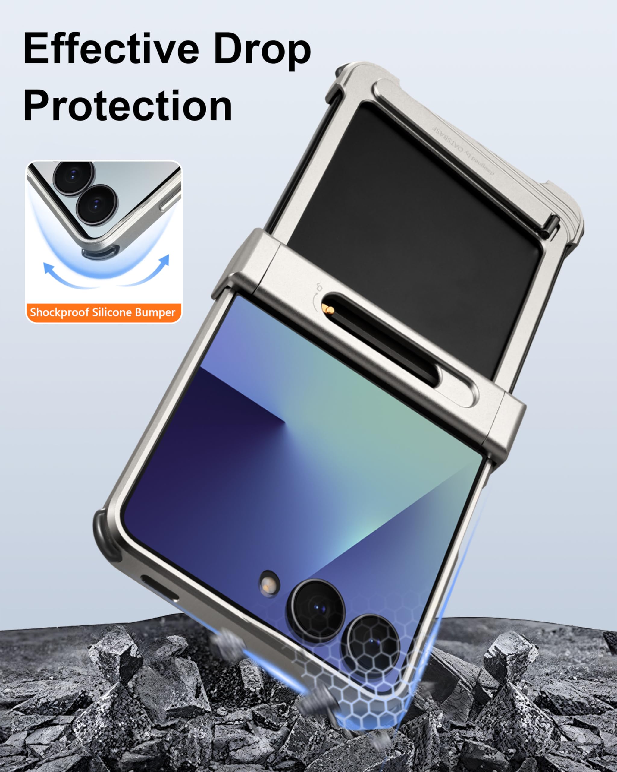 Custodia per Samsung Galaxy Z Flip 7, senza cornice, con supporto magnetico, in alluminio, sottile, a dissipazione del calore, antiurto, protettiva, per Samsung Z Flip 7 (argento)