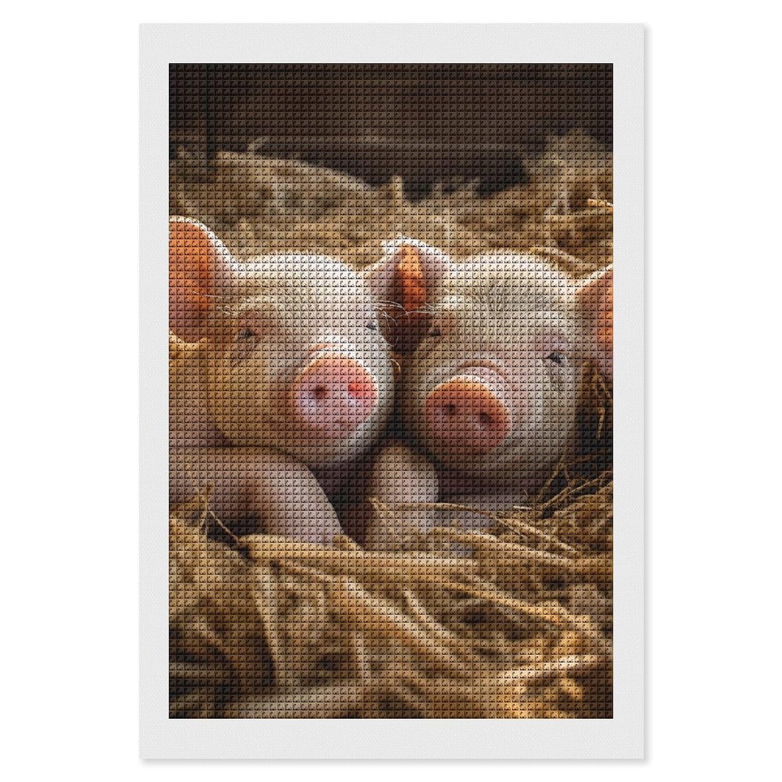 Pigs Diamond Art Kits for Adults, DIY 5D Diamonds Painting Kits for Beginner, Round Full Drill Diamond Dots Painting, 8"x12" Diamonds Pictures Gem Art and Crafts Wall Decor