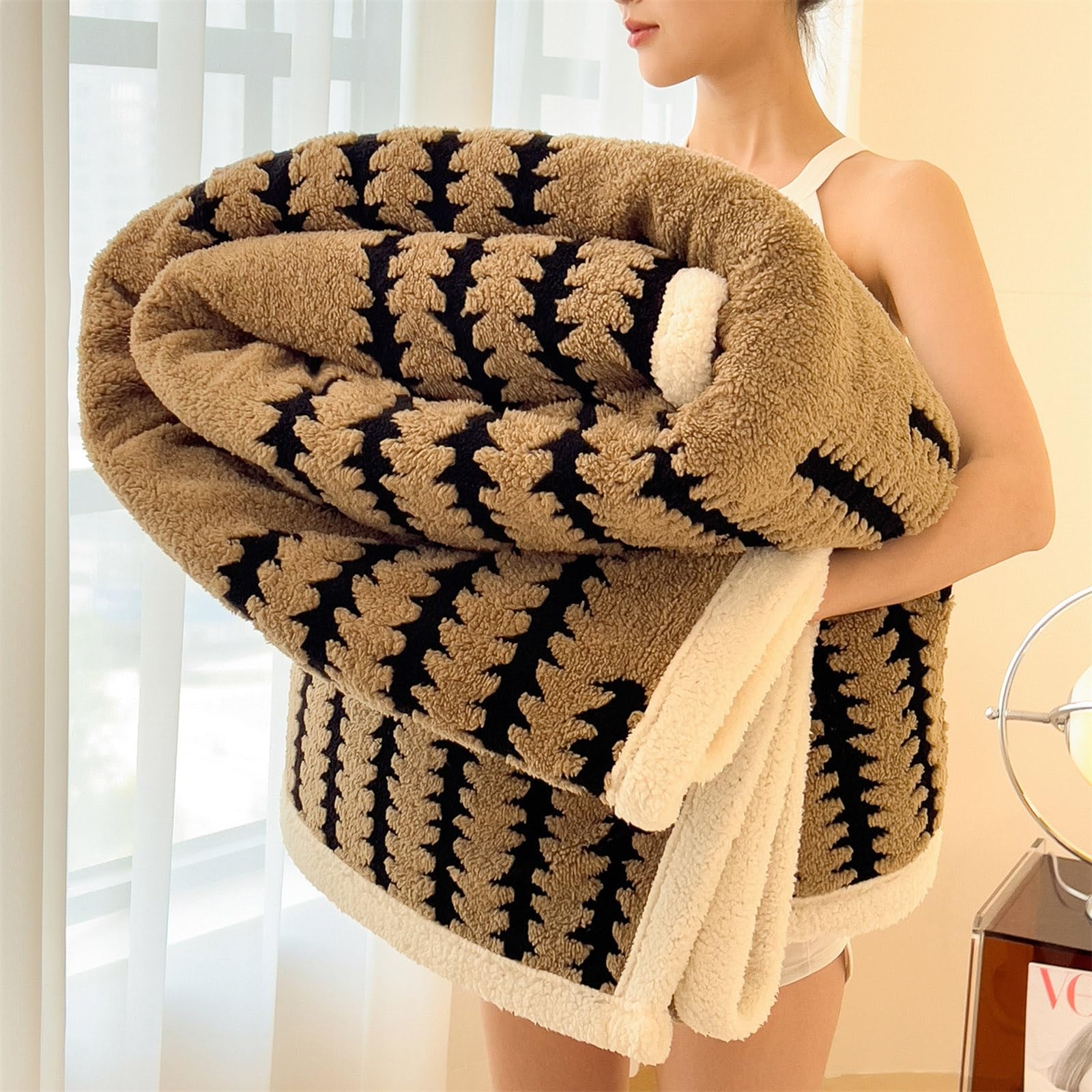 Reversible Flannel for Beds 100/120/150/180/200 cm, Fluffy Blanket for Sofa, Thick Shearling, Soft, Warm, Breathable for Winter (Coffee, 100 x 150 cm)
