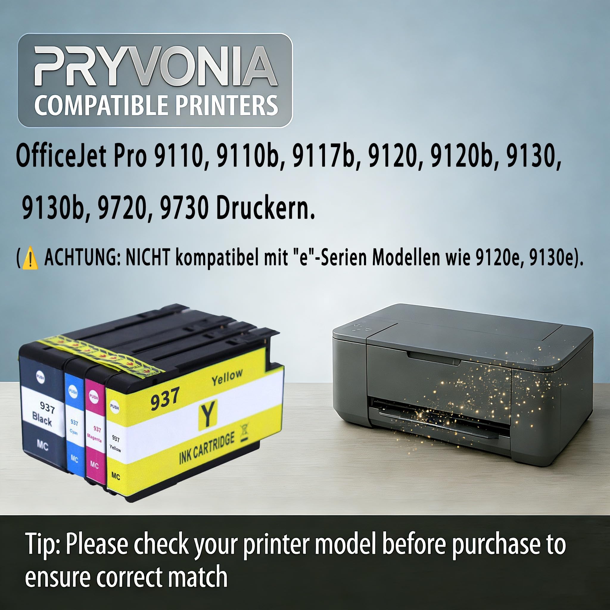 937XL 937e Cartucce d'inchiostro compatibili Multipack per HP OfficeJet Pro 9120e 9122e 9125e 9130b 9132e 9135e 9720e 9730e, ricambio per 937, confezione da 4 pezzi, nero/ciano/magenta/giallo