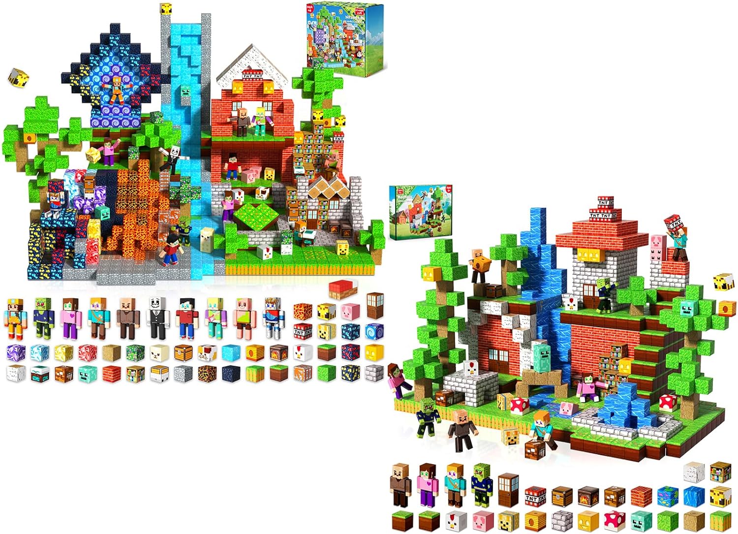 638 Pcs Magnetic Blocks with 14 Pcs Action Figures - Magnetic Building Blocks for Kids Ages 4-6-8