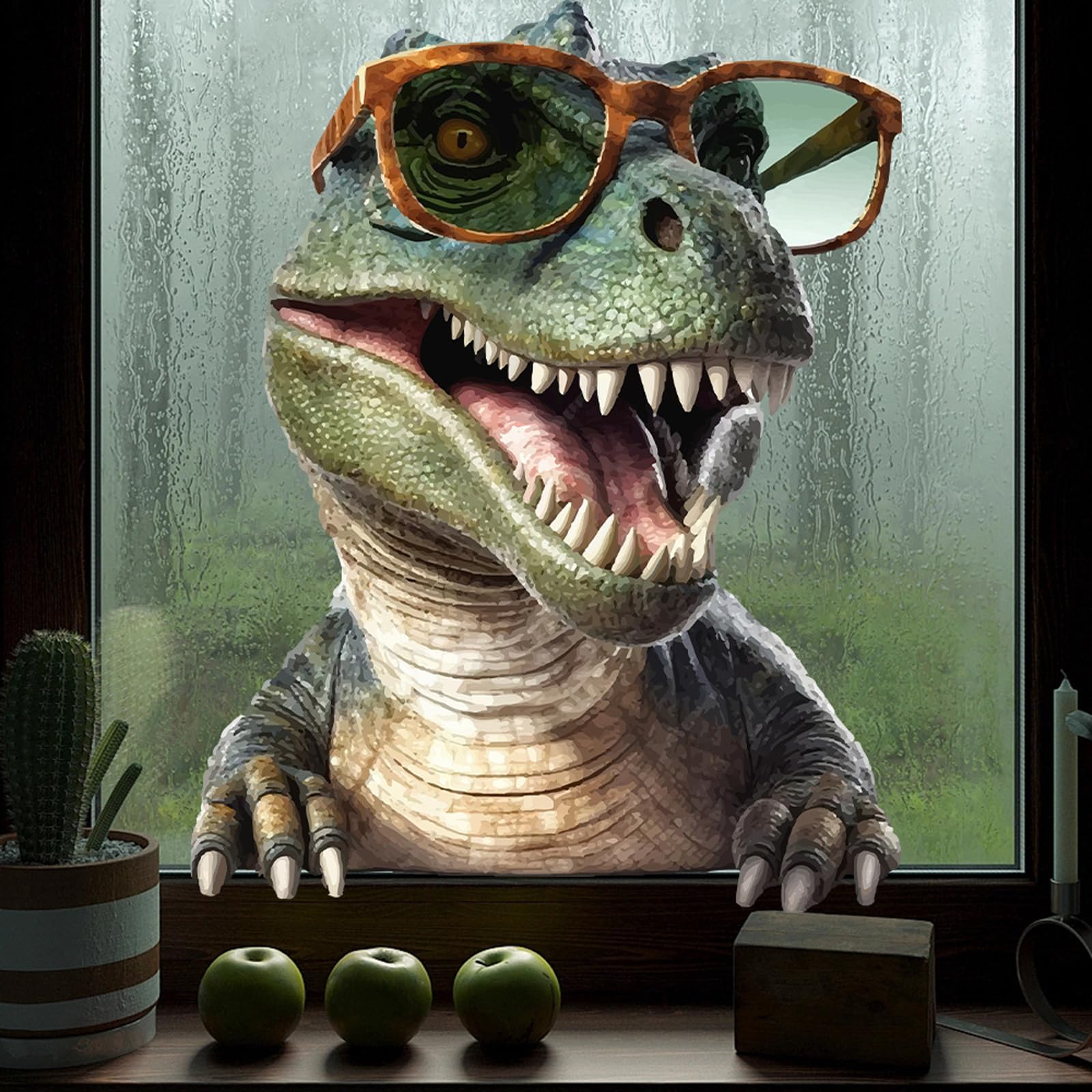 Funny Dinosaur Window Sticker, Window Cling, Window Decals for Glass – Static Cling Sticker for Kids Boys Rooms, Nursery & Car, Glass Door & Window Party Festival Decoration, Dino Animal Theme