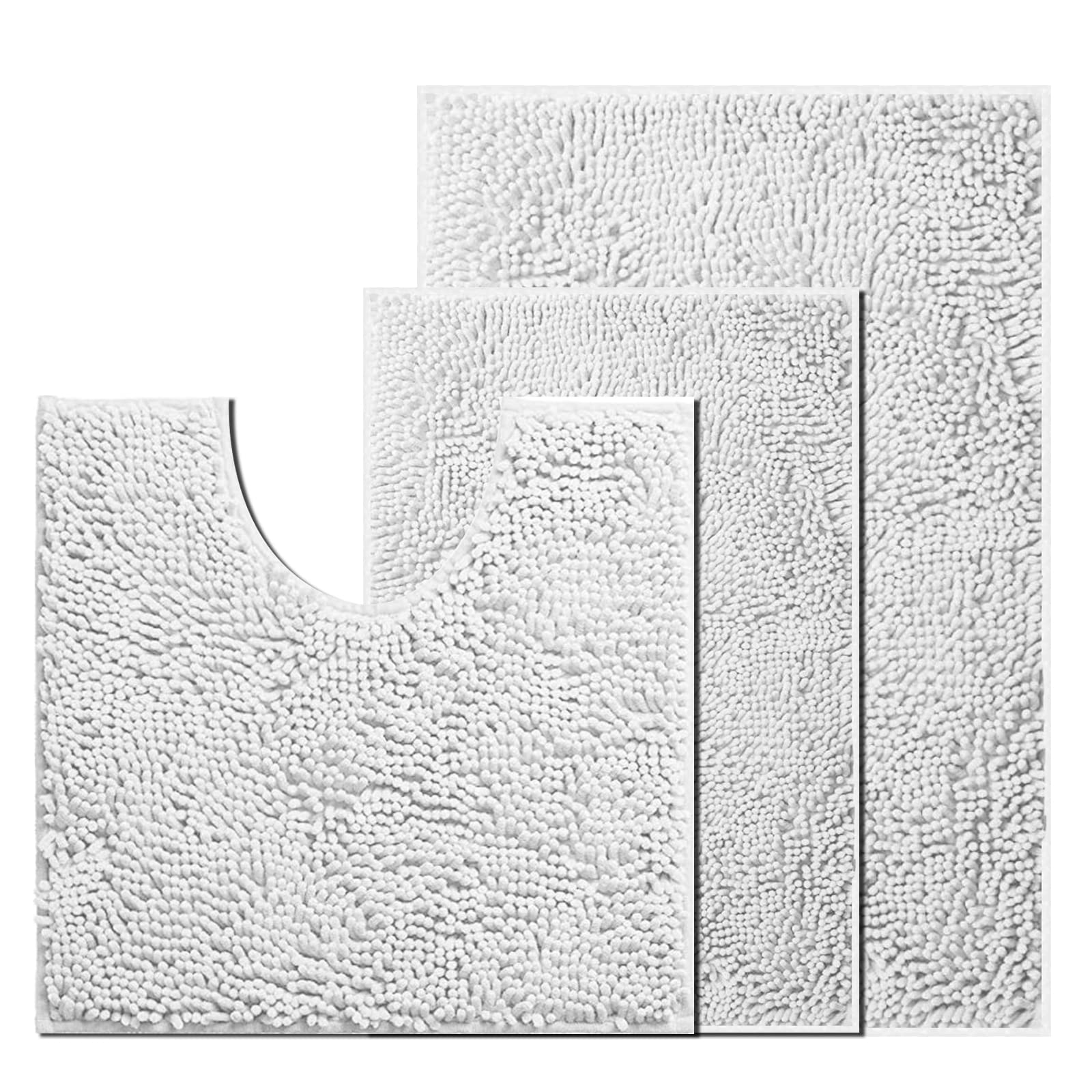 UHOUSEST Badematte rutschfest, Weicher Badezimmerteppich-Wasserabsorbierend Badematte, Maschinenwaschbar Badvorleger, für Badewanne und Toilette-Weiß 3 Stück