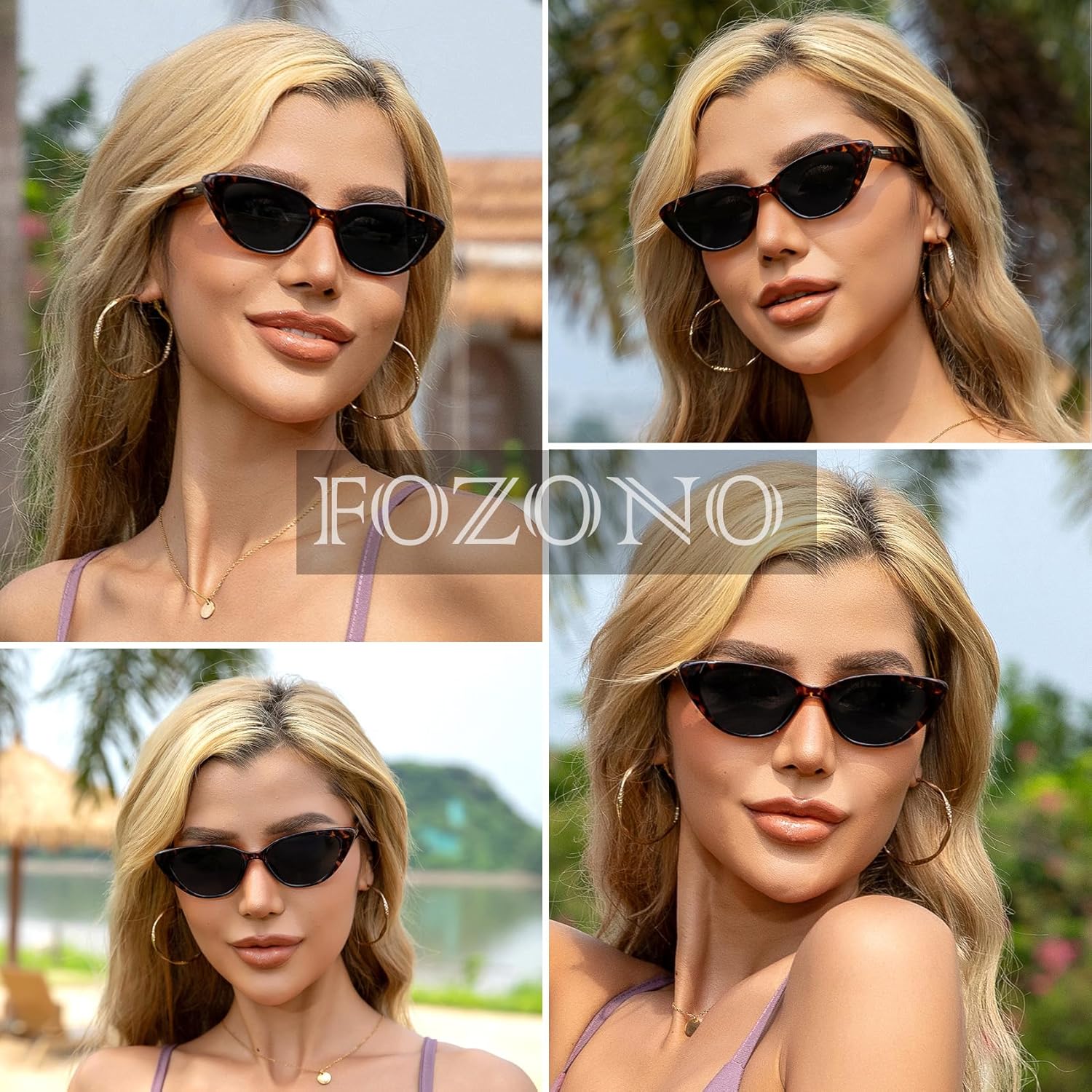 Retro Vintage Narrow Cat Eye Sunglasses for Women 90s Small Chic Style Trendy Sunnies UV400 Protection FZN7514 - Image 2
