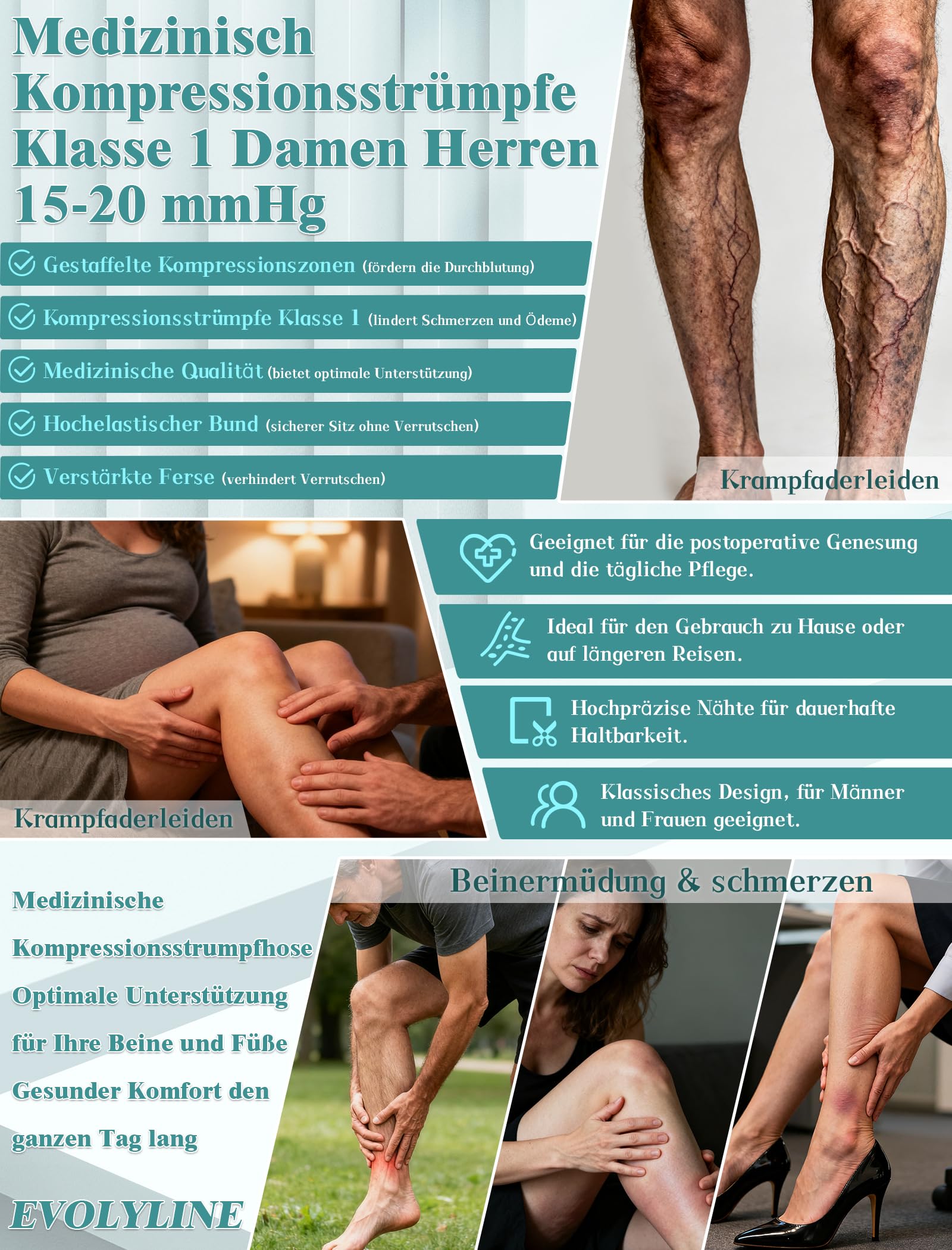 Medyczne pończochy uciskowe klasa 1 15-20 mmHg 2 pary