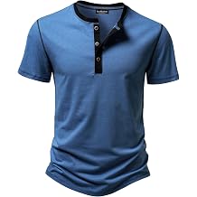 LucMatton Mens Slim fit Short Sleeve Henley T Shirt