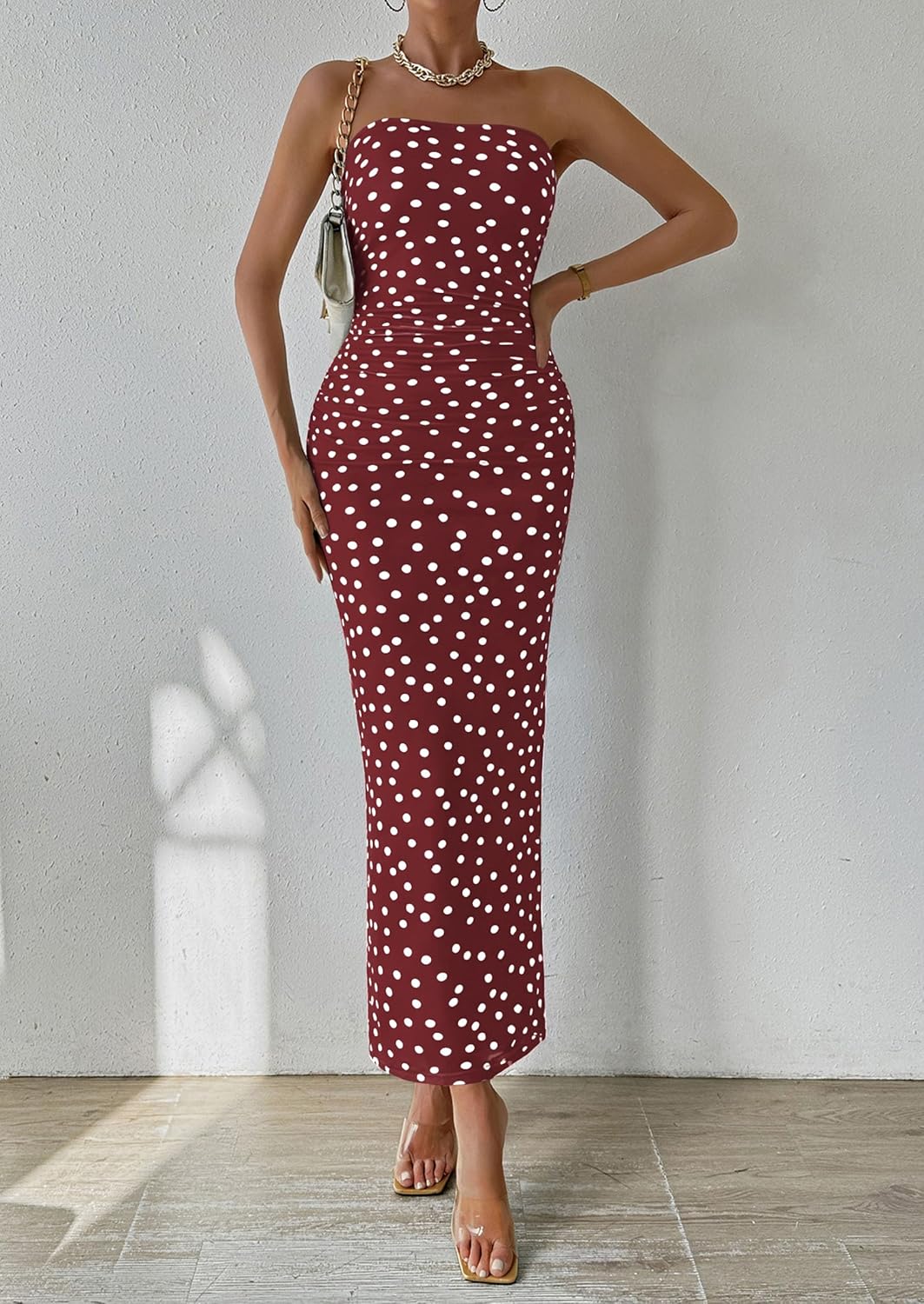 PRETTYGARDEN Women's Summer Wedding Guest Dress Strapless Tube Top Maxi Bodycon Long Floral Mesh Beach Vacation Party Dresses - Image 3