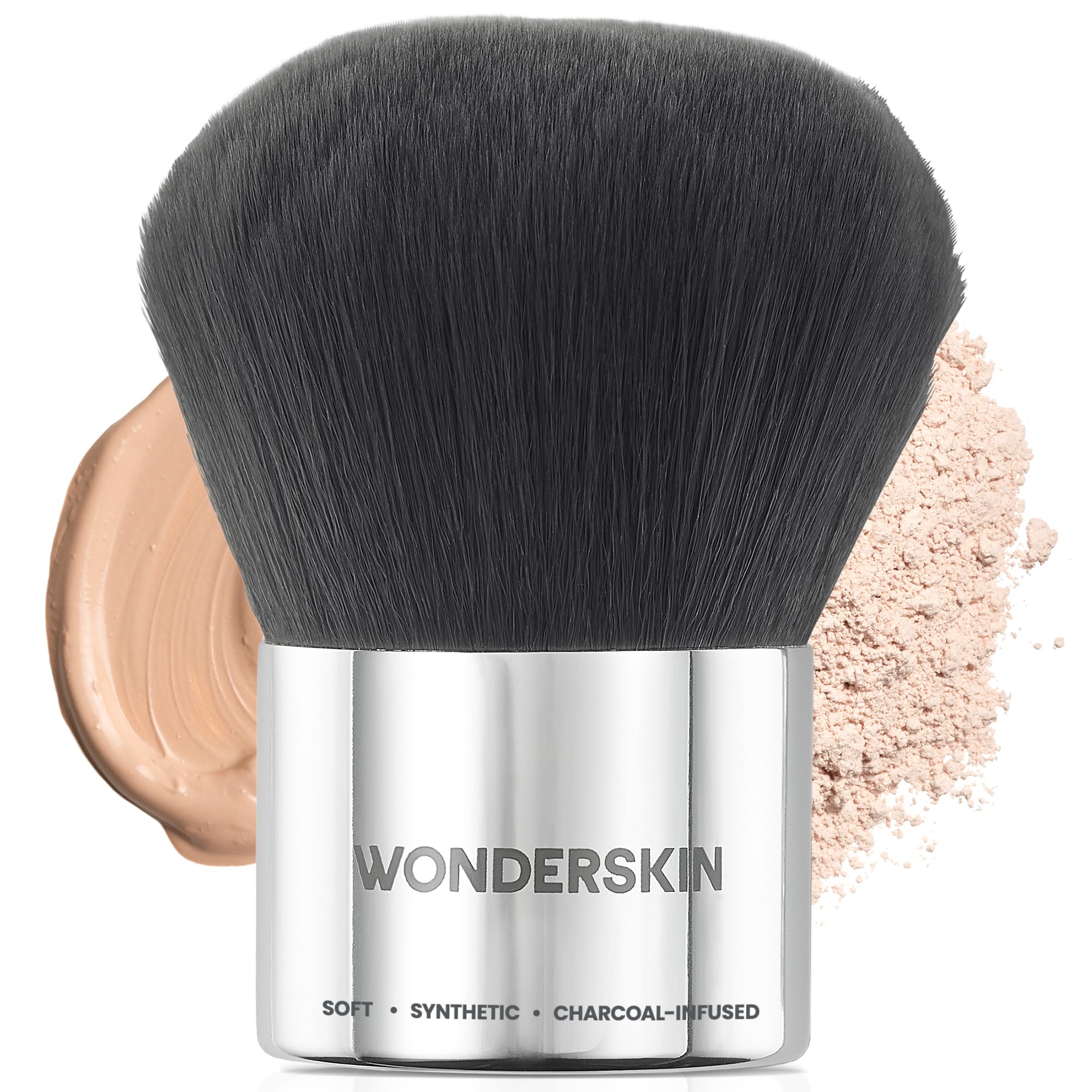 Wonderskin Kabuki-Pinsel – Bronzer-Pinsel mit runder Spitze für Gesicht und Körper – Ultraweiche Borsten für flüssige, gepresste oder lose Grundierung oder Fixierpuder-Make-up