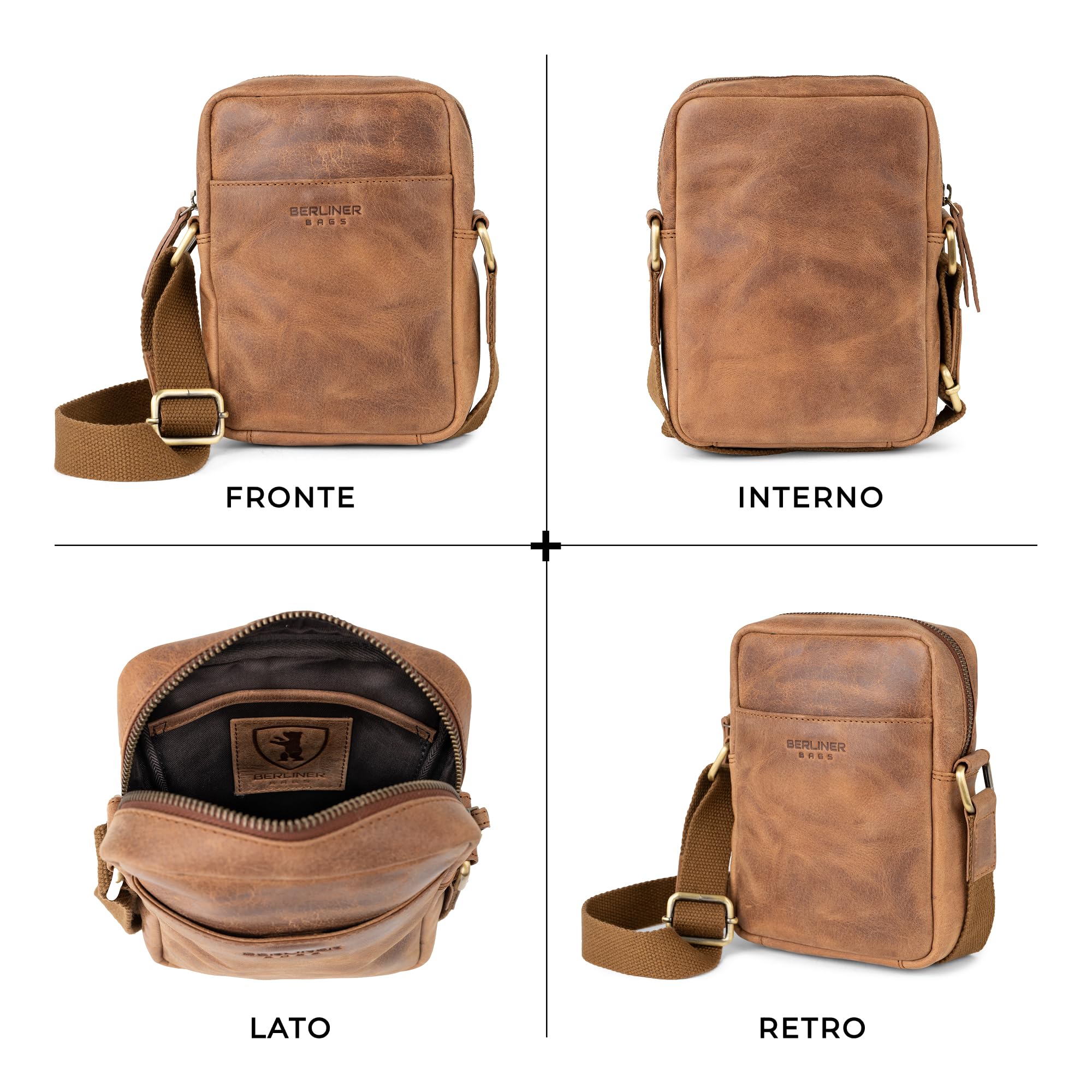 Berliner Bags Borsa a Tracolla Tom in Vera Pelle, Formato Compatto per Uso Quotidiano e Viaggi, Uomo