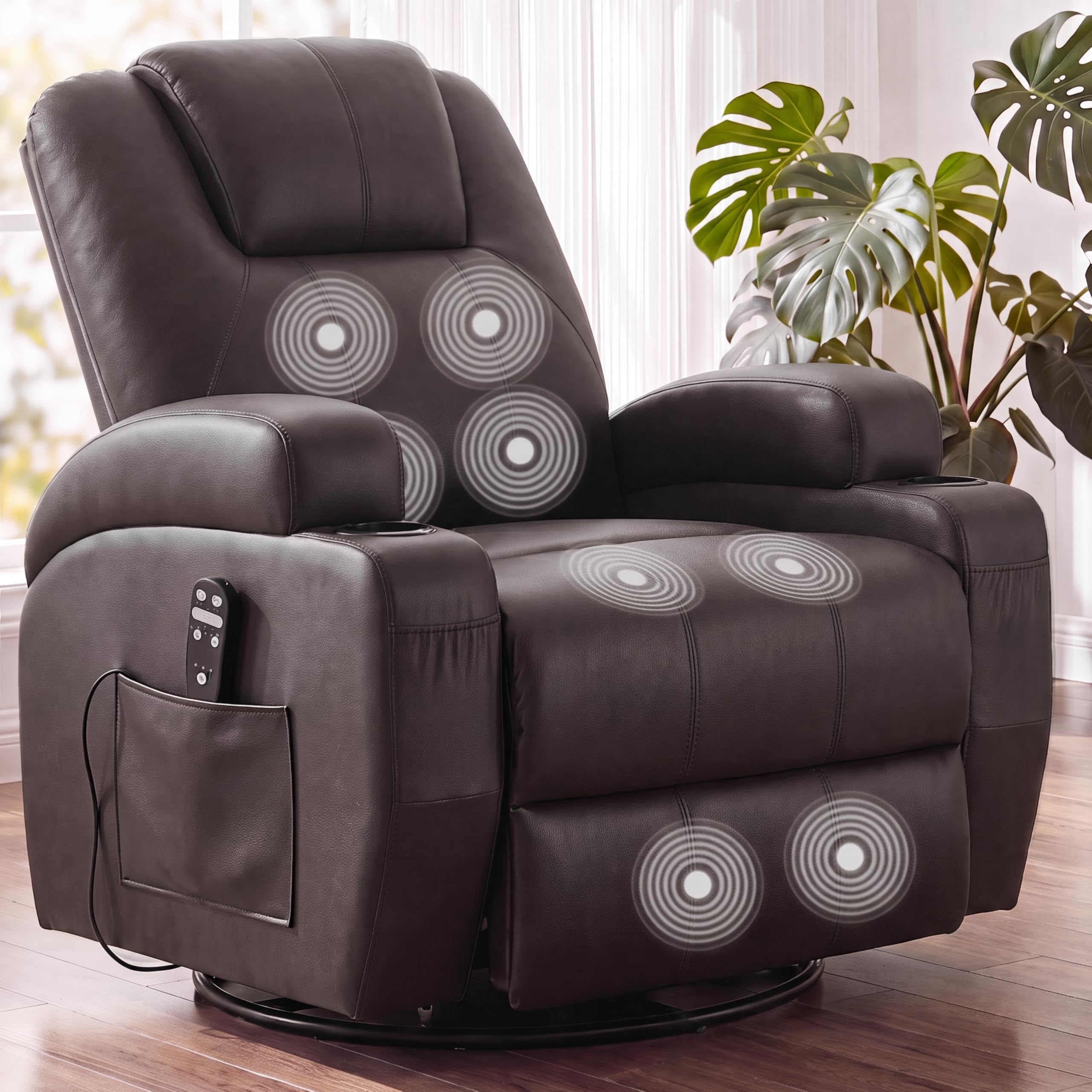 Furmax Recliner Chair, 360° Swivel Rocker Chair for Adults with Massage