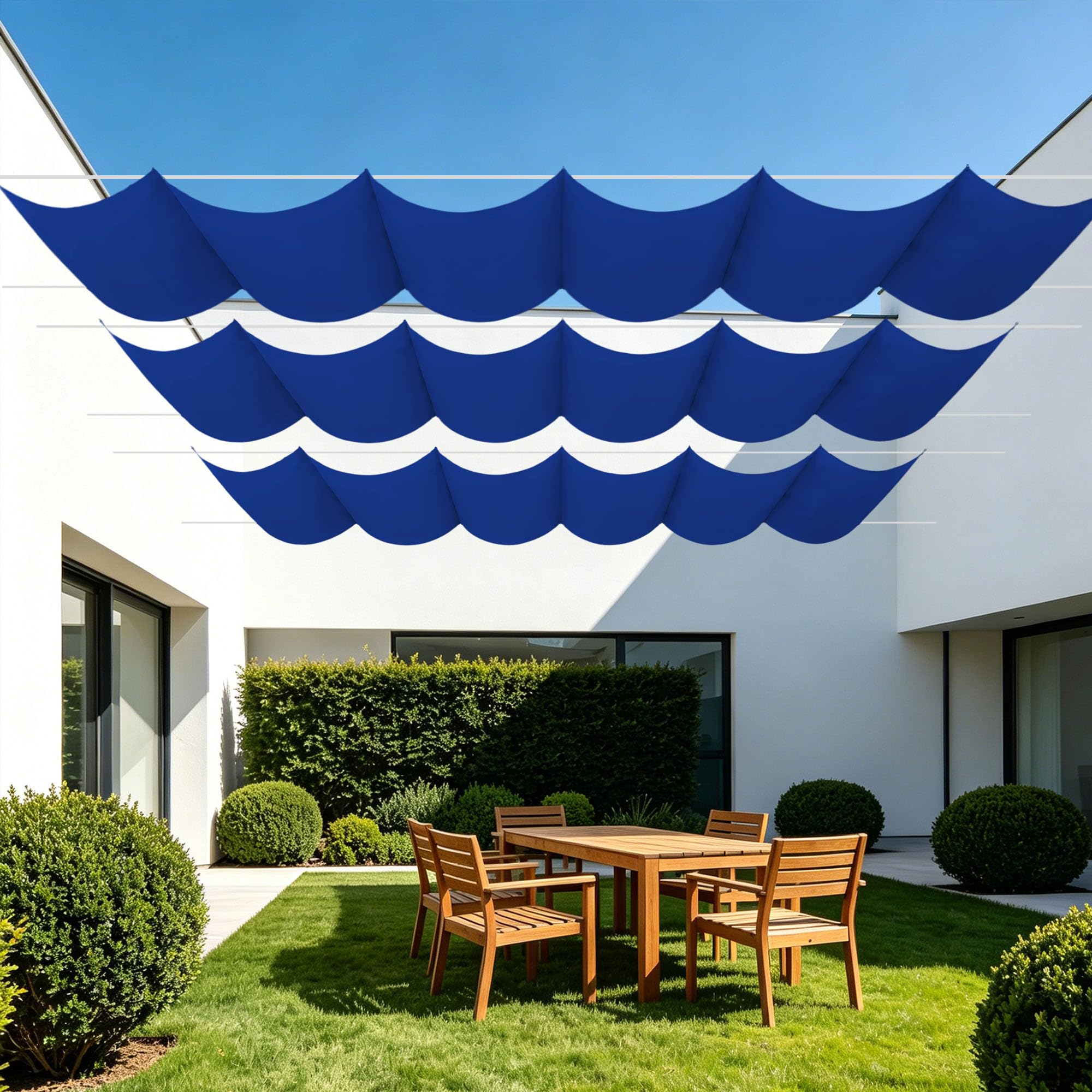 Toile d'ombrage rétractable 350x320 cm imperméable bleu foncé pour terrasse