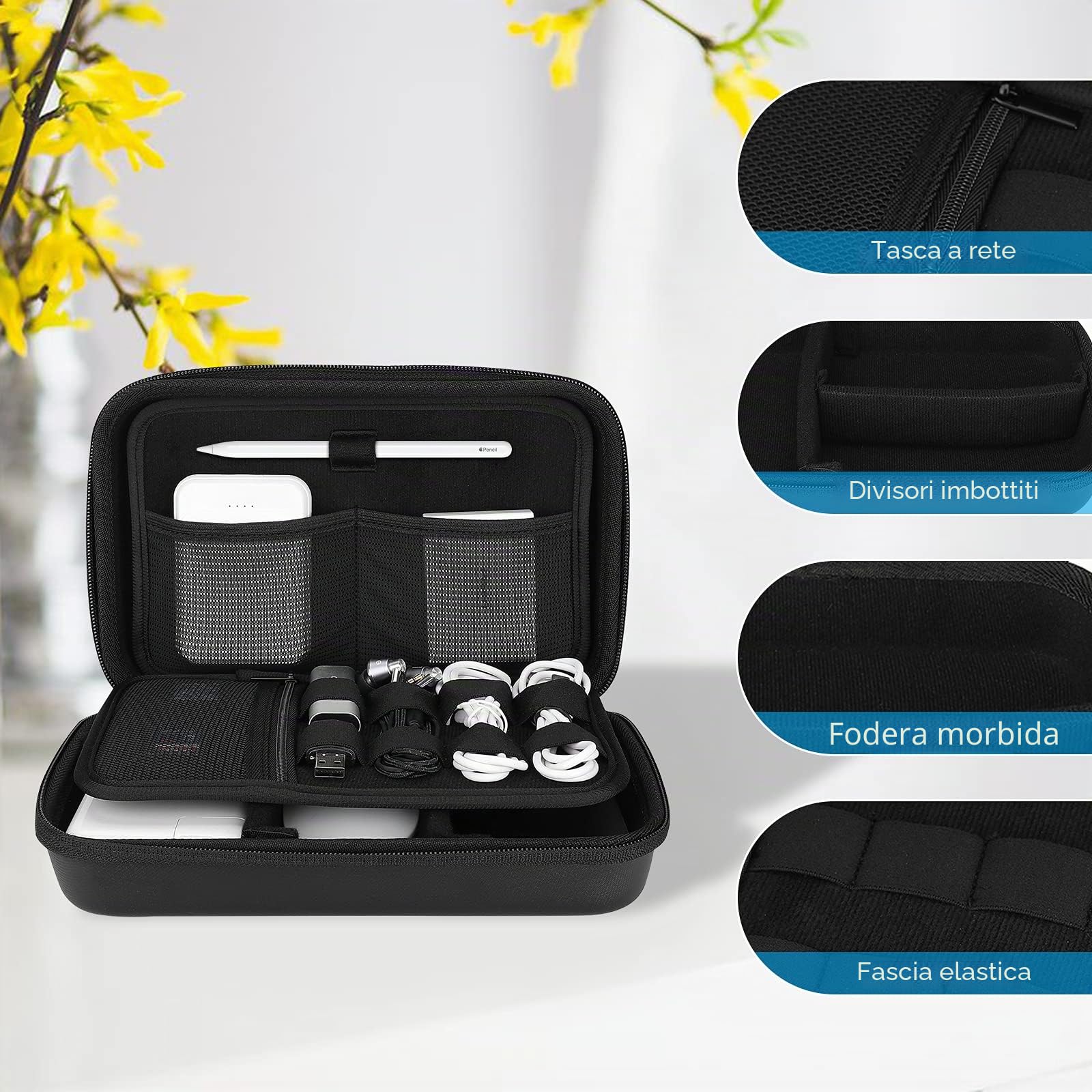 ProCase Organizer Cavi, Porta Cavi da Viaggio, Custodia per Caricatore/Power Bank/Mouse/USB Flash Disk/SD Card, Tech Pouch Viaggio Accessori Utili