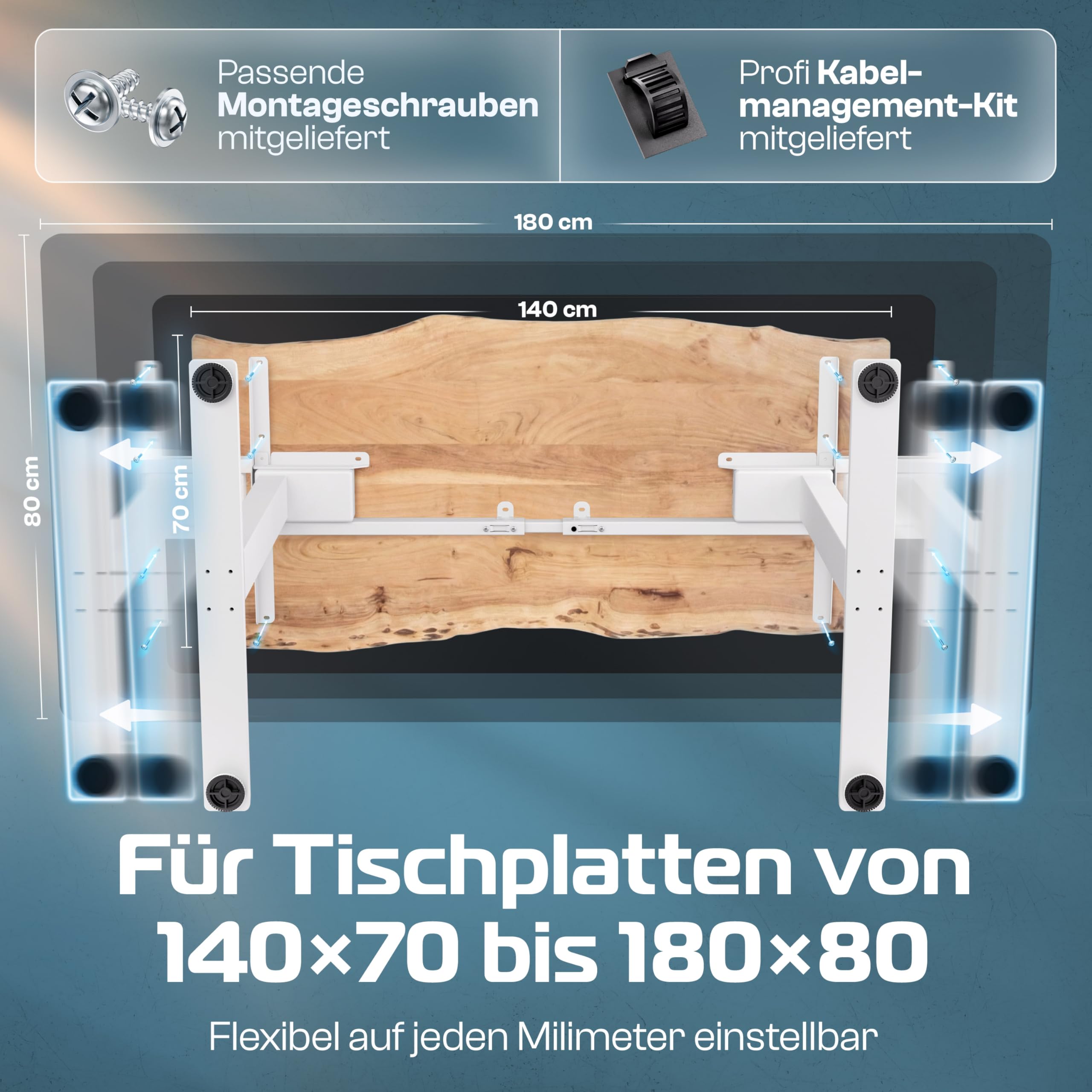 CLOUVOU ProDesk Schreibtischgestell höhenverstellbar elektrisch [TESTSIEGER] Dual-Motor Höhenverstellbarer Schreibtisch Gestell (120kg Tragkraft) mit Memory-Funktion, 2xUSB und Kabelversteck