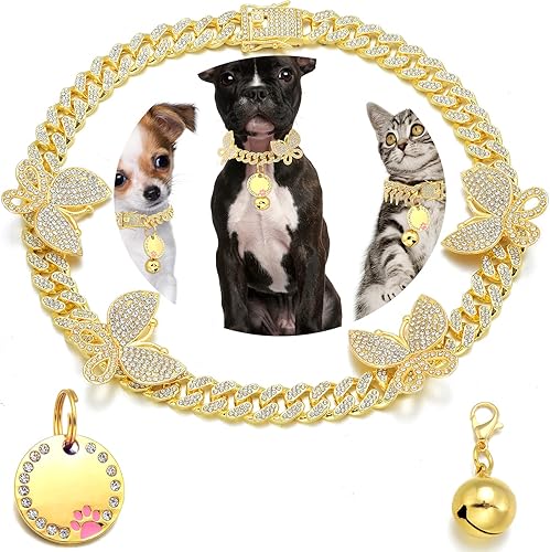 Miniatura 8 de JanToPet Rivet - Collar de perro de eslabones cubanos de 0.512in, cadena de oro para perro y gato con diseño de hebilla segura, cadena de diamantes
