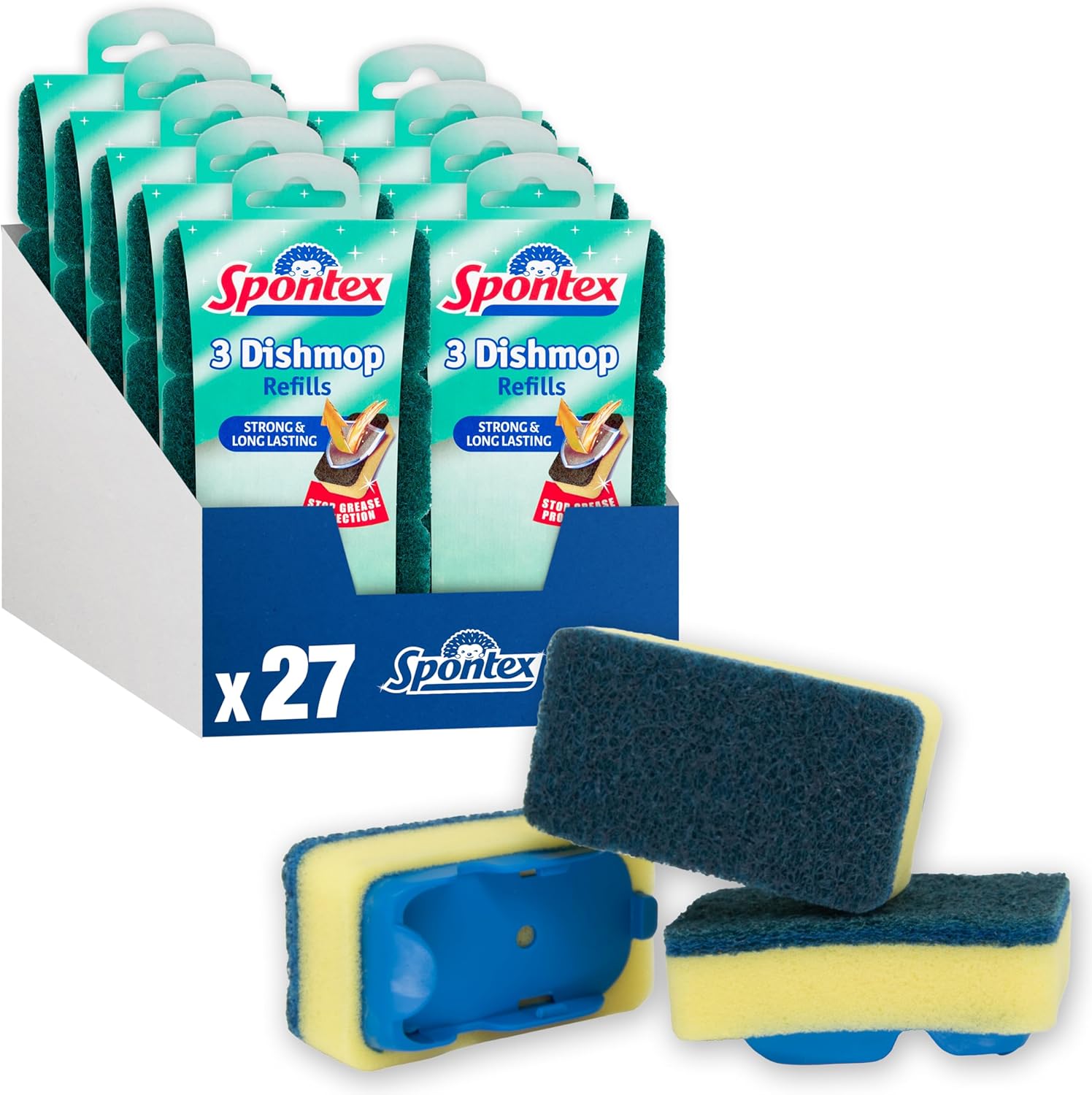 Spontex Dishmop Refills Non-Scratch | Strong Replacement Sponge Heads for Washing Up Brush | Sponge Scourer for Efficient Cleaning | 27 Count