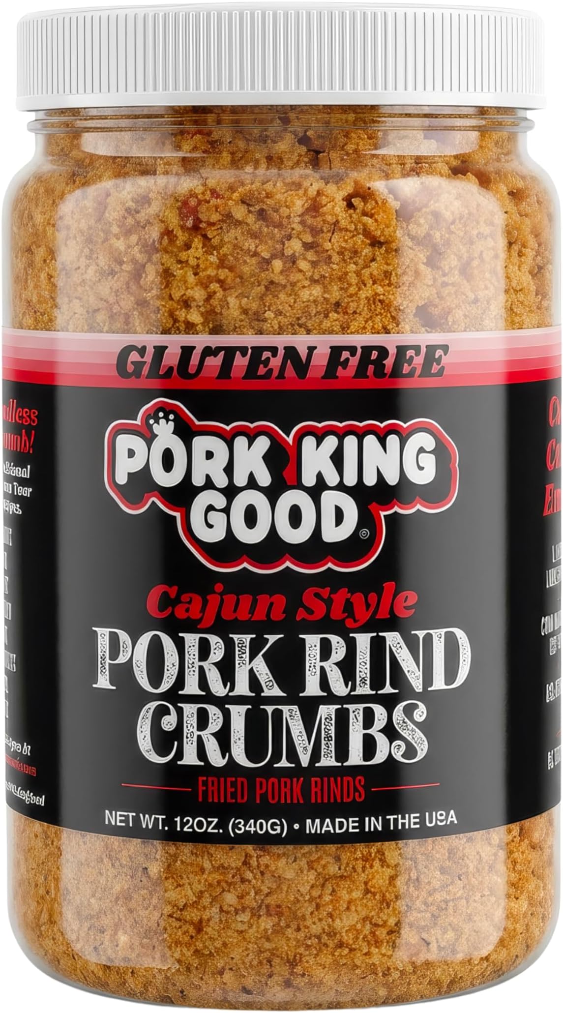 Pork King Good Spicy Cajun Low Carb Keto Diet Pork Rind Breadcrumbs!Perfect For Ketogenic, Paleo, Gluten-Free, Sugar Free and Bariatric Diets (Original) (Cajun, 12 Oz Jar)