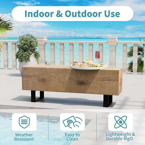 Miniatura 6 de AQUILLA Banco moderno para exteriores, banco de patio de madera sintética, banco de porche sin respaldo de hormigón, resistente a la intemperie,