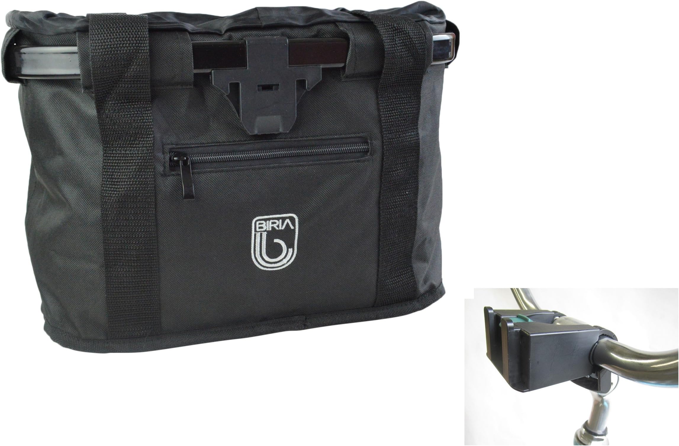 Bicycle Basket Black Aluminum and Textile with Quick Release Bracket - Dual Front Quick Release Basket, Removable, Padded Handle, Collapsible for Storage,