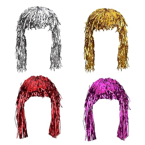 4 piezas de pelucas de oropel de aluminio para fiesta peluca brillante para disfraz metálico oro plata rojo y rosa 4 piezas de pelucas de oropel de aluminio para fiesta peluca brillante para disfraz metálico oro plata rojo y rosa
