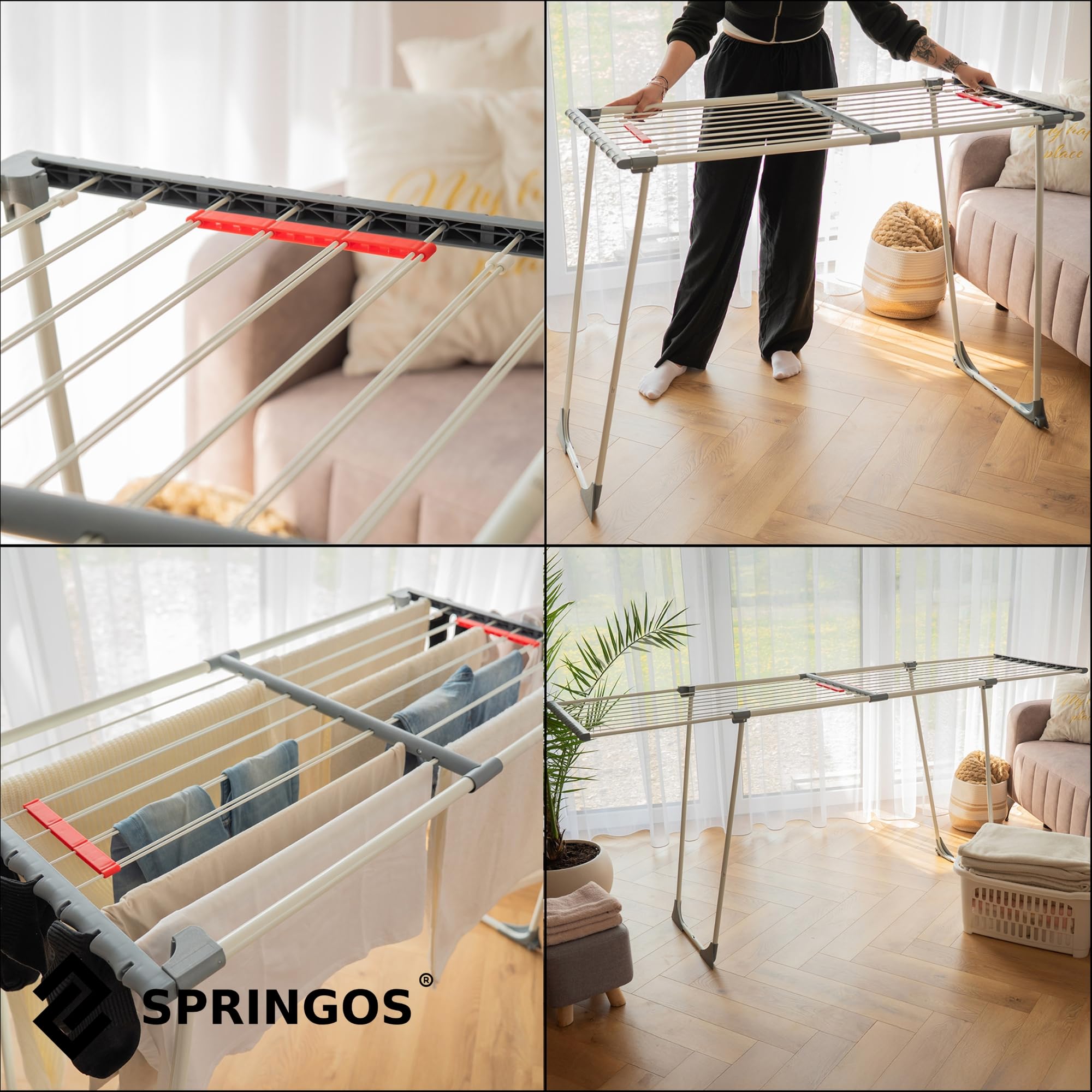 SPRINGOS - Tendedero telescópico Plegable Extensible hasta 20 m para Ropa en el hogar