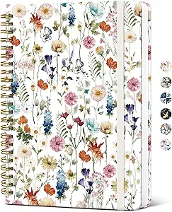 Spiral Journal Notebook for Women, Pretty Hardcover Lined Notebook for Work & Note Taking, Aesthetic Cute Journal for Writing, 140 Pages, 6"x8", Floral